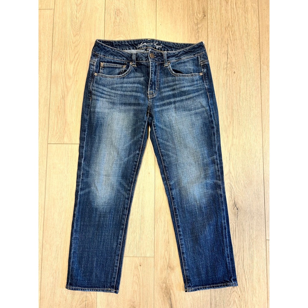 American Eagle Boyfit Jeans Womens 6 Dark Wash Stretch Relaxed Straight Denim